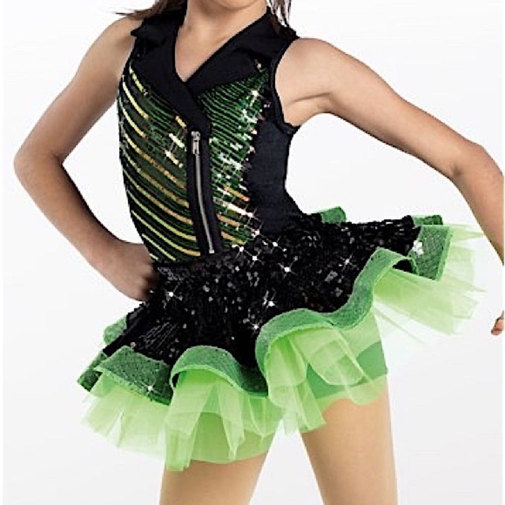 Weissman Dance Costume Neon Green Tutu Top Secret Personal Beeswax 13581 Ic 7/8